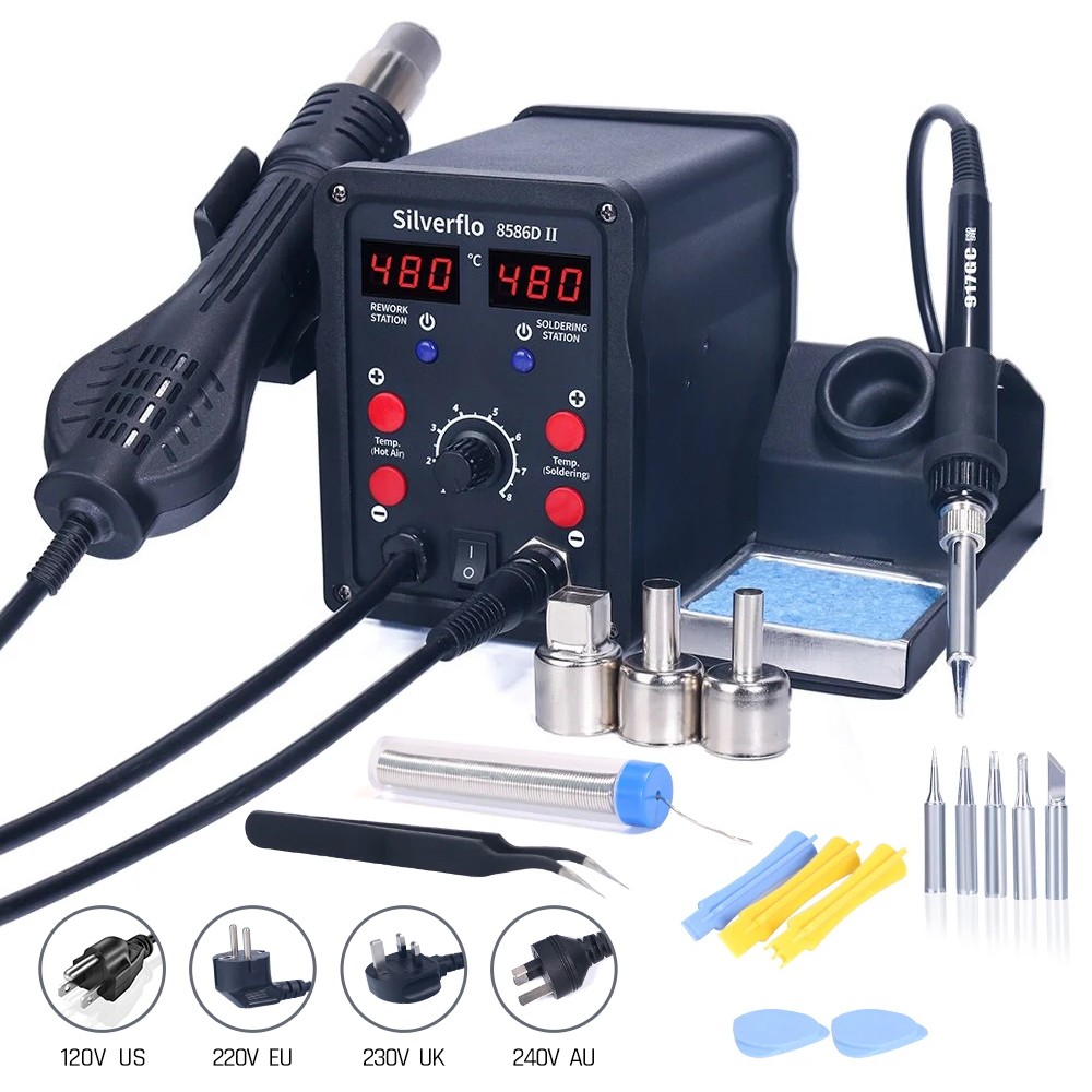 Smd Rework Station Hot Air Soldering 2 In 1 - Silverflo 8586D はんだ付けステーション 2 IN 1