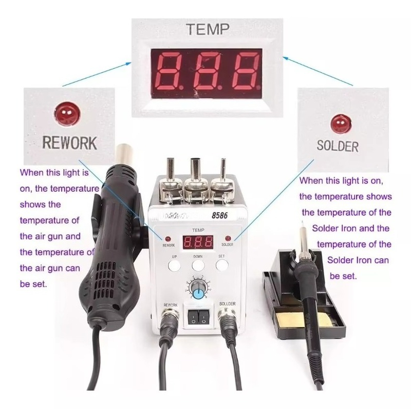 760W 8586 2in1 ホットエアはんだステーション、 - Smd Rework Station Hot Air Soldering 2 In 1 のレビューと価格
